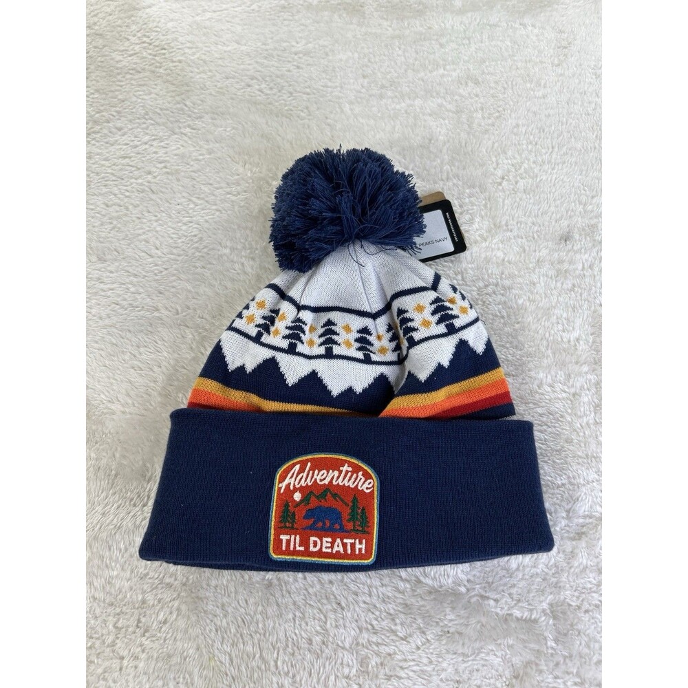 LOCALE OUTDOOR Adventure till Death Grizzly Pom Beanie Hat Navy Unisex One Size